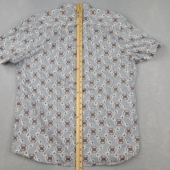 Ken LTD Shirt Men's XL White Blue Geometric Button Down Short Sleeve - Picture 10 of 11